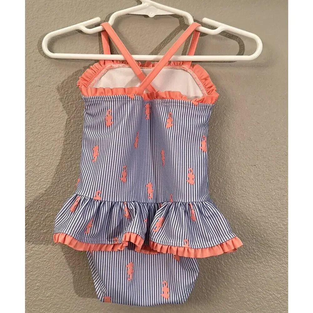 Baby Girl Gymboree Swimsuit Sz 6-12 months EUC Pink, Blue‎ with Seahorses